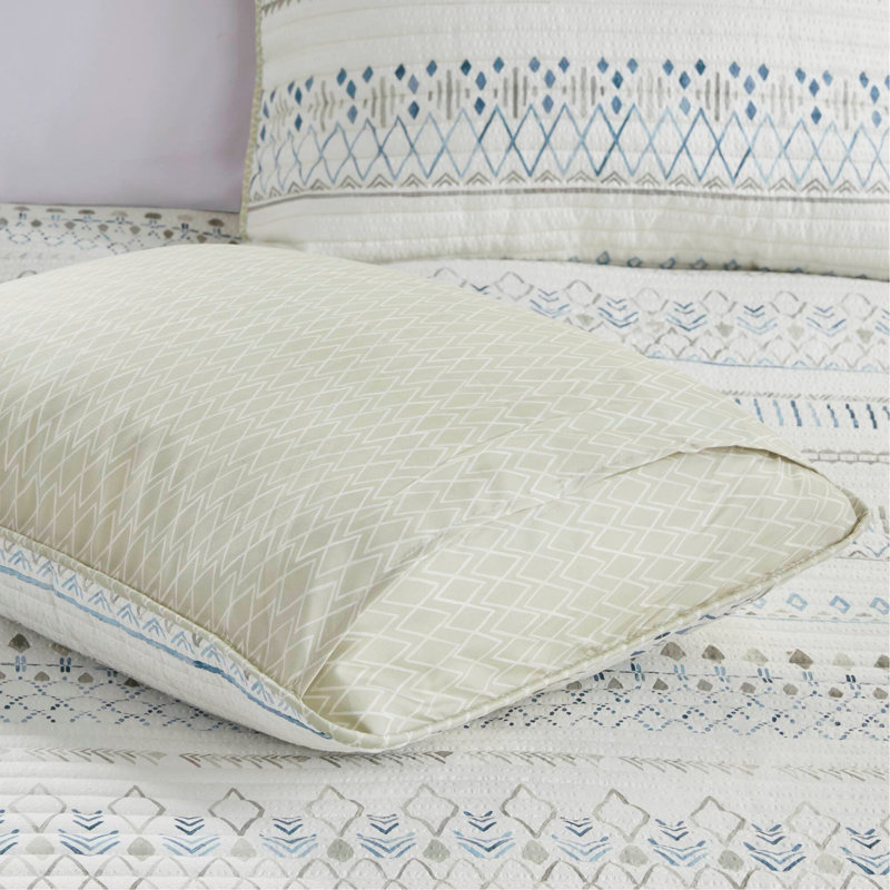 Ensemble de courtepointe en microfibre imprimé 3 pièces taupe / bleu