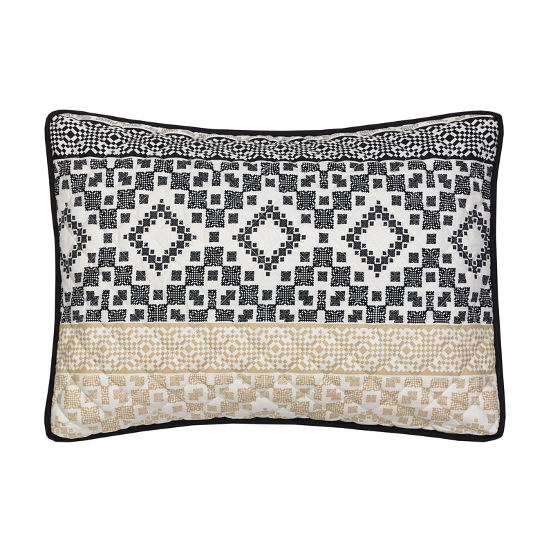 Queen Black and Taupe Geometric Polyester Quilt Set