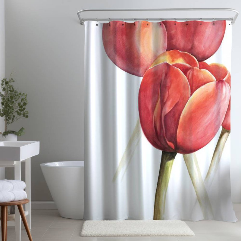 Floral – Polyester Shower Curtain, Dye Sublimation Print, 71" W × 74" L