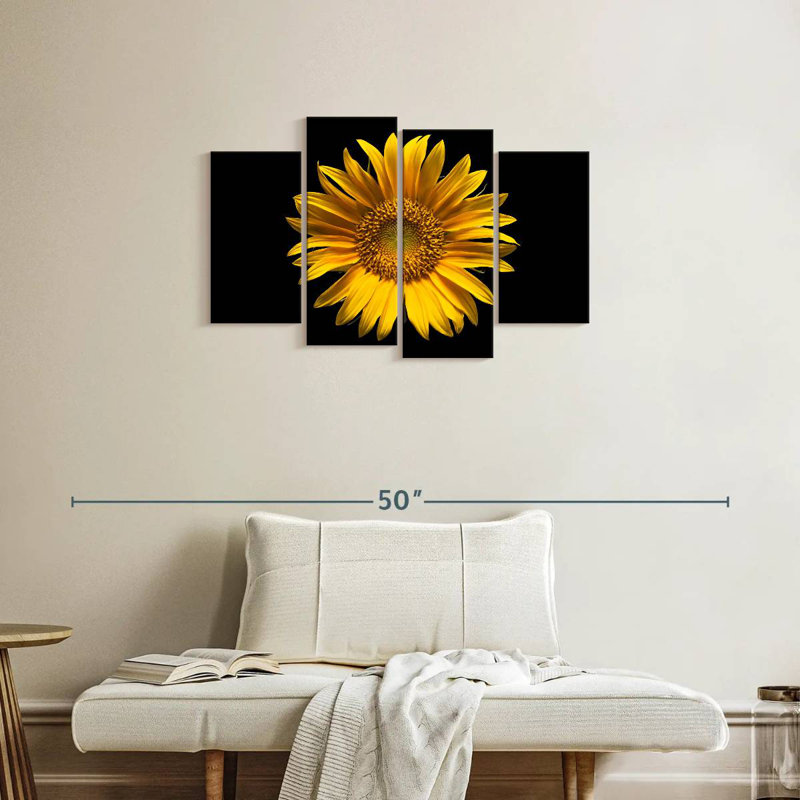 Harnek tournesol sur fond noir, H 22 po x l 36 po