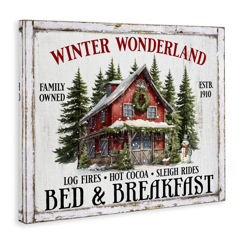 «Winter Bed & Breakfast», art mural sur toile par Creatif Belle, H 36 po x l 36 po
