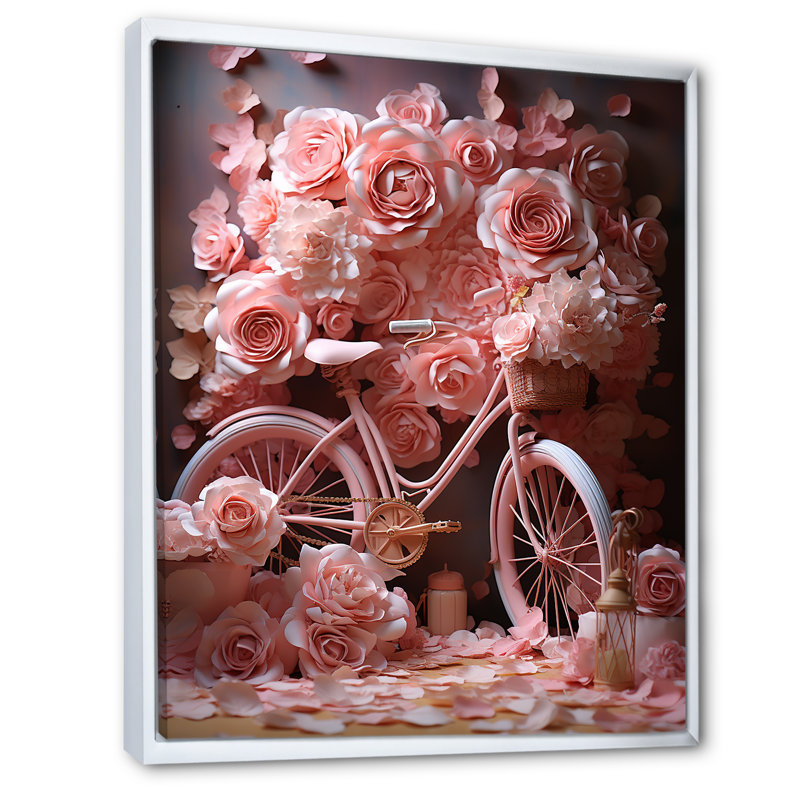 «Bicycle Rose Reverie», art mural sur toile, Cadre flottant blanc, H 44 po x l 34 po x P 1,5 po