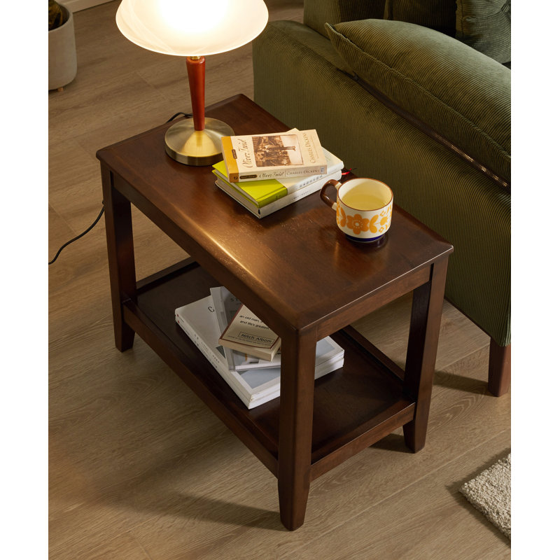 Solid Rubber Wood End Table With Open Storage Shelf