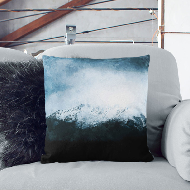 Snow Topped Mountain Painting Cushion with Filling, 40cm H x 40cm W x 15cm D, Black