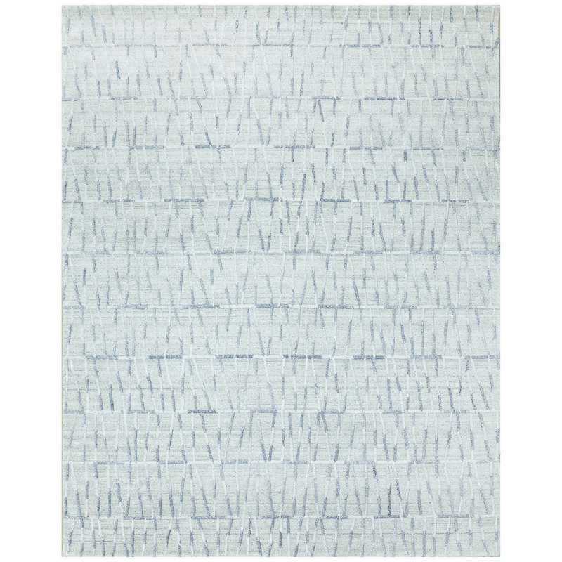 Tapis argenté et bleu clair noué à la main de haute qualité, Rectangle 5' x 8'