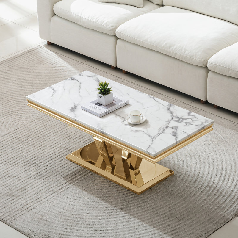 Lewton Single Coffee Table, White, Gold
