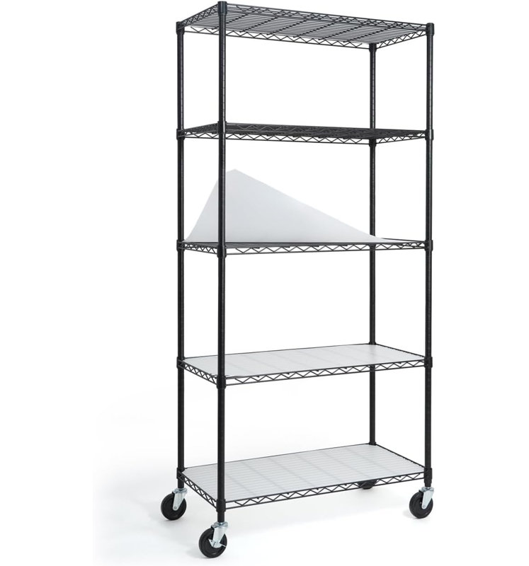 CAPHAUS NSF Commercial Grade Heavy Duty 5-Tier Wire Shelving w/Wheels, Leveling Feet & Liners, 36 x 18 x 76, Black