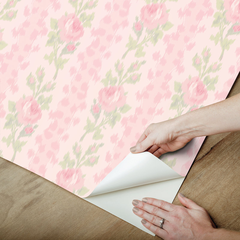 Blooming Heirloom Strawberry Macaron Rose Stripe Wallpaper