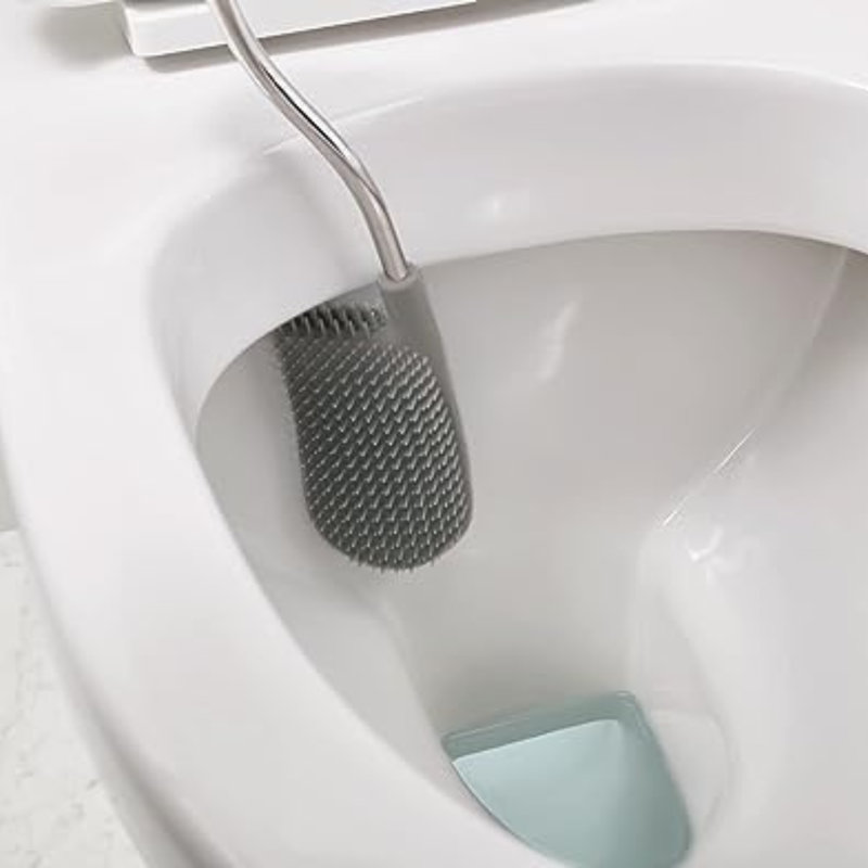 Flex Lite - Silicone Toilet Brush with slimline holder set, flexible anti-drip, anti-clog deep clean head, Grey/White, Small