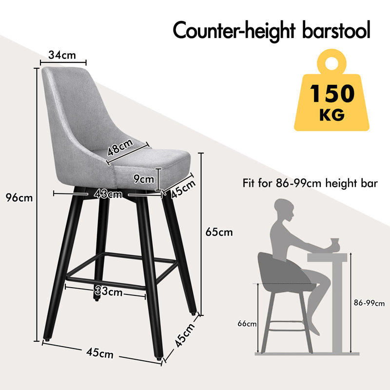 Keensburg Swivel Upholstered Counter Stool, Light Grey