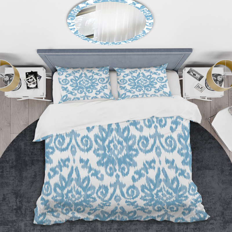 Blue Ikat Ogee - Ensemble de housse de couette abstrait - Microfibre de polyester