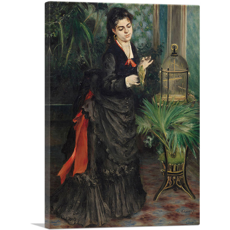 «Woman with Parakeet 1871» par Pierre-Auguste Renoir, reproduction d'art sur toile tendue, H 40 po x l 26 po x P 0,75 po