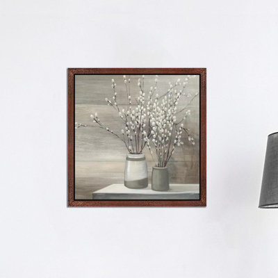 Pussy Willow Still Life Grey Pots Crop by Julia Purinton - Print on Canvas