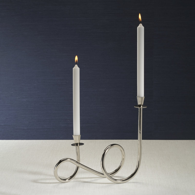 Breda 2-Tier Brass Candle Holder, Nickel