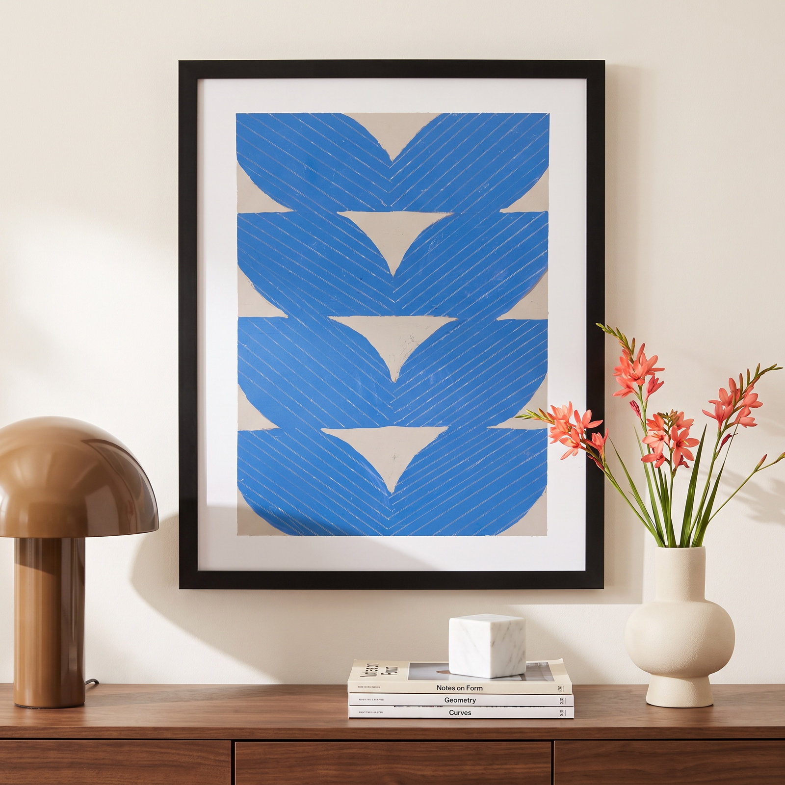 Blue Chevron "Blue Chevron" Painting, 20" H x 16" W x 1.25" D, Black