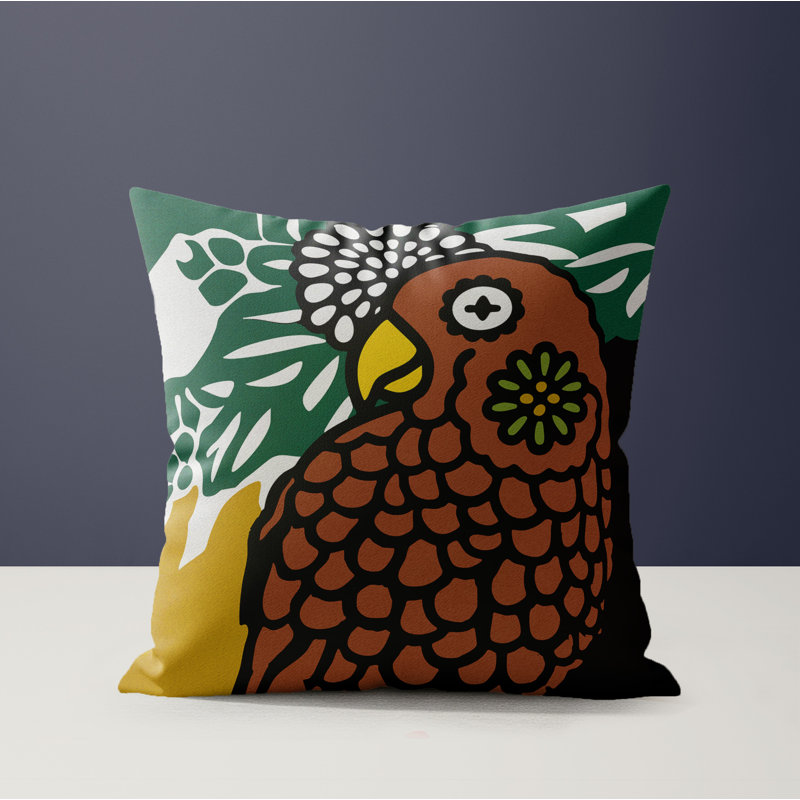 Coussin en microsuède Sibia, Carré 16 po, Noir / brun / vert / jaune