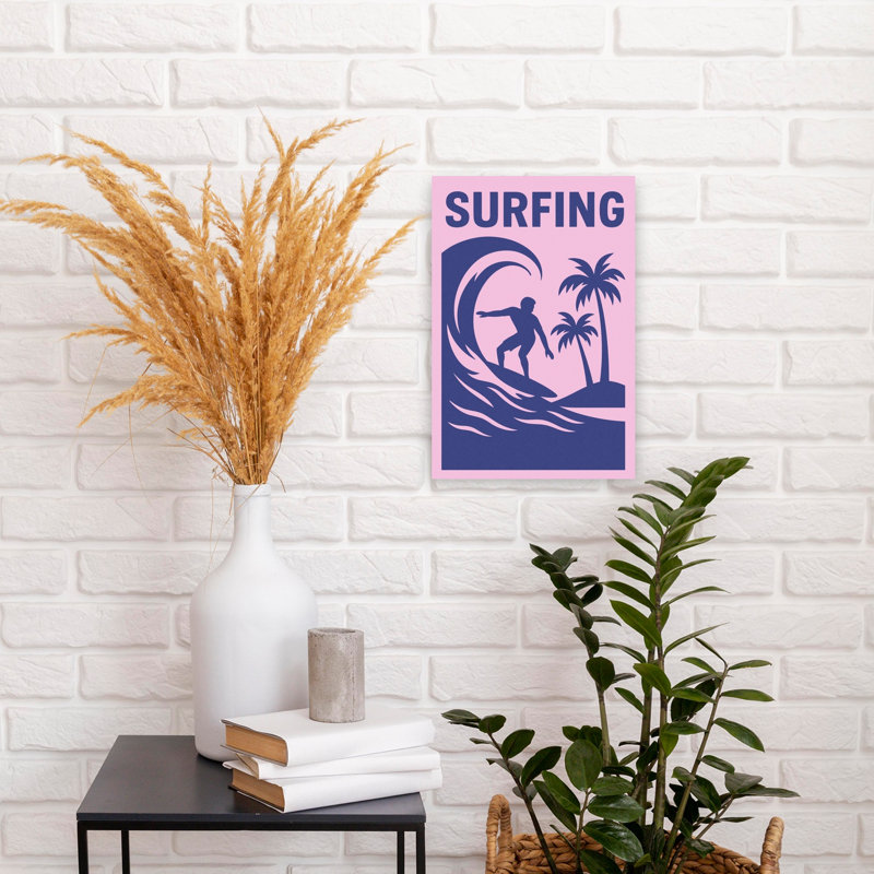 Affiche murale abstraite de surf, palmiers, plage et océan, 18" H x 12" W