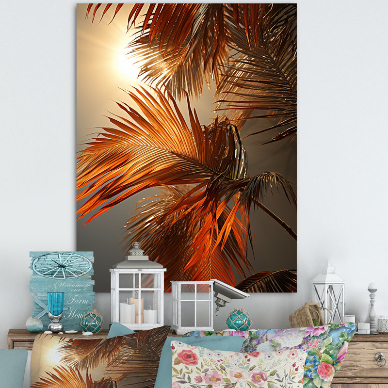 Coucher de soleil tropical sur fond de palmier, Toile tendue, H 32 po x l 16 po x P 1 po