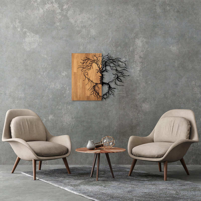 Stylish Decorative Wooden Wall Accessory, Black & Walnut Finish, 37.8 x 1.2 x 31.1 inches | 50% Real Wood (Thickness: 1.2 inches) & 50% Metal (Thickness: 0.06 inches) | Hangable Design, Unique Color Variations for Modern Decor