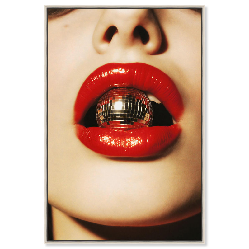 Toile «Disco Lips» par Art Remedy, Noir, H 16 po x l 11 po, Cadre flottant