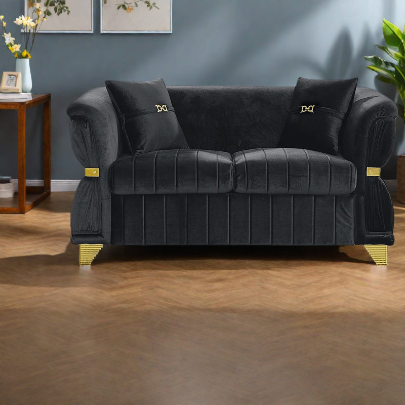 Causeuse Modern Sofas, canapé en velours de 61,8 pouces avec garniture en métal doré pour la maison