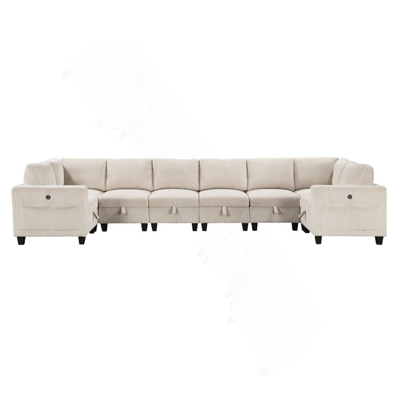 8-Piece Modular Sectional With Storage Seats, Beige Corduroy