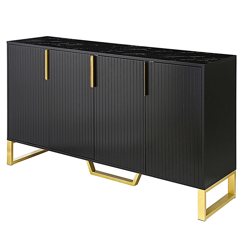 Buffet avec rangement, armoire à 4 portes avec tablettes réglables, Noir