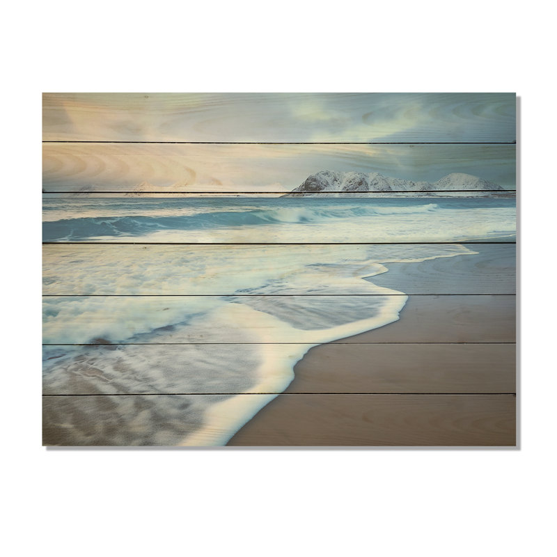 White Calm Wave On Coastal Beach III - Beach On Wood Print, 10" H x 20" W x 0.78" D