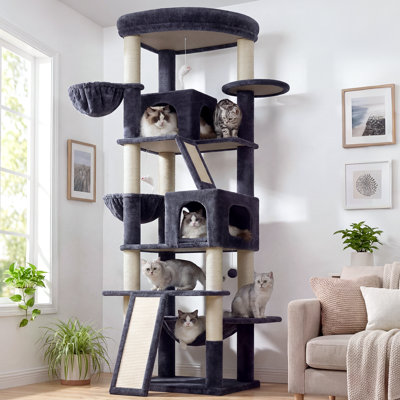 Globlazer 81-inch Large Cat Tree Tower Ideal For Large Cats, With Plush Condo, Hammock, 2 Scratching Ramps & 7 Sisal Scratching Posts