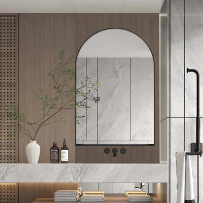 Arched Metal Framed Bathroom Wall Cabinet with Mirror