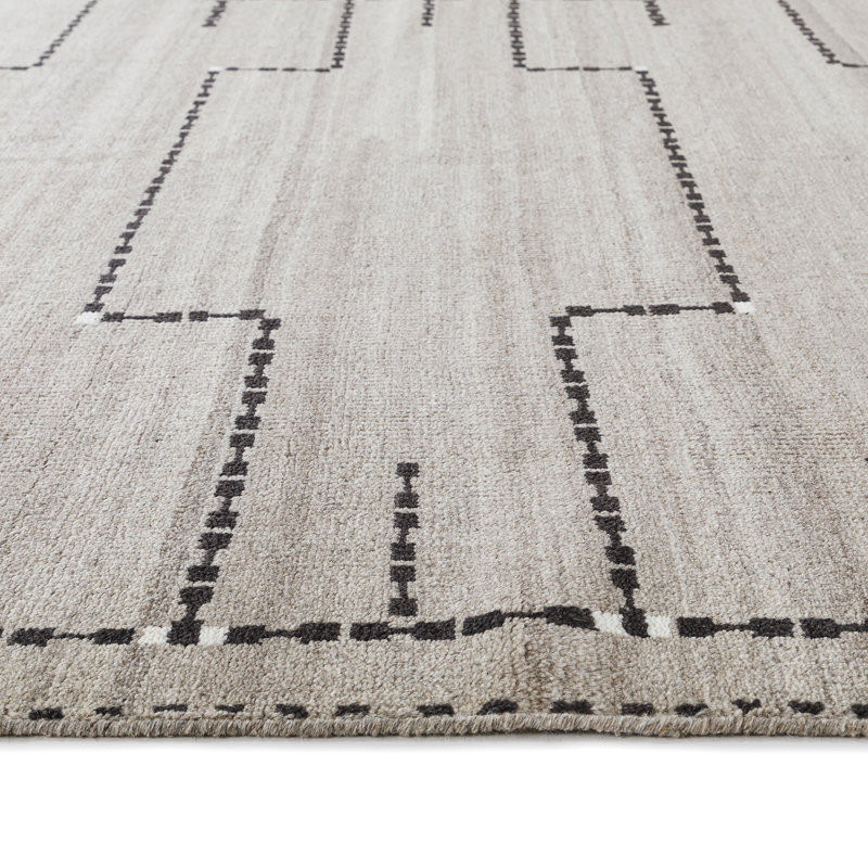 Sana Rug: Decorator Hand Knotted Rug in Natural/Black, Rectangle 7'6" x 9'6"