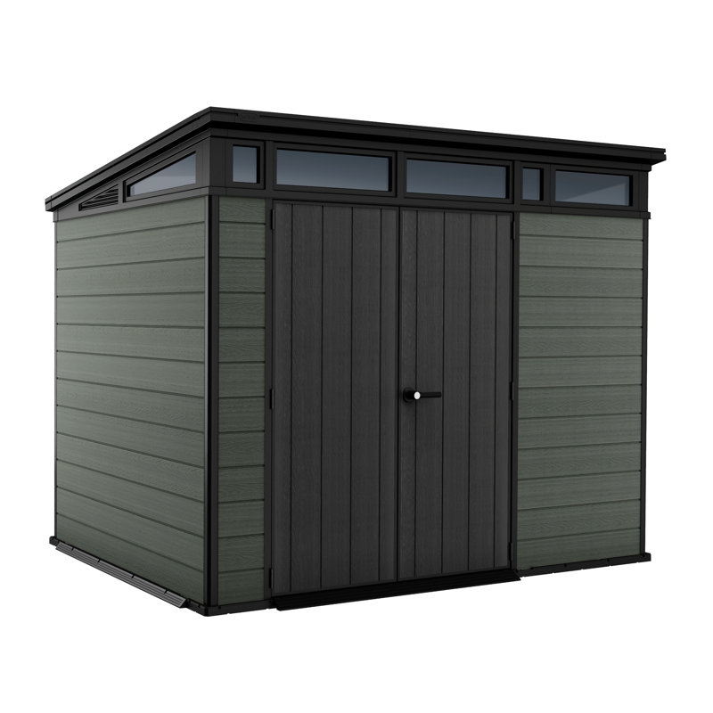Keter Cortina 9x7 ft. Modern Durable Resin Outdoor Storage Shed With Floor and Double Doors for Garden Patio Furniture and Tools, Green