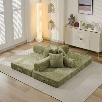 Chenille Convertible Sofa Bed: Foldable Mattress Couch, Floor Lounge, Armrest Support