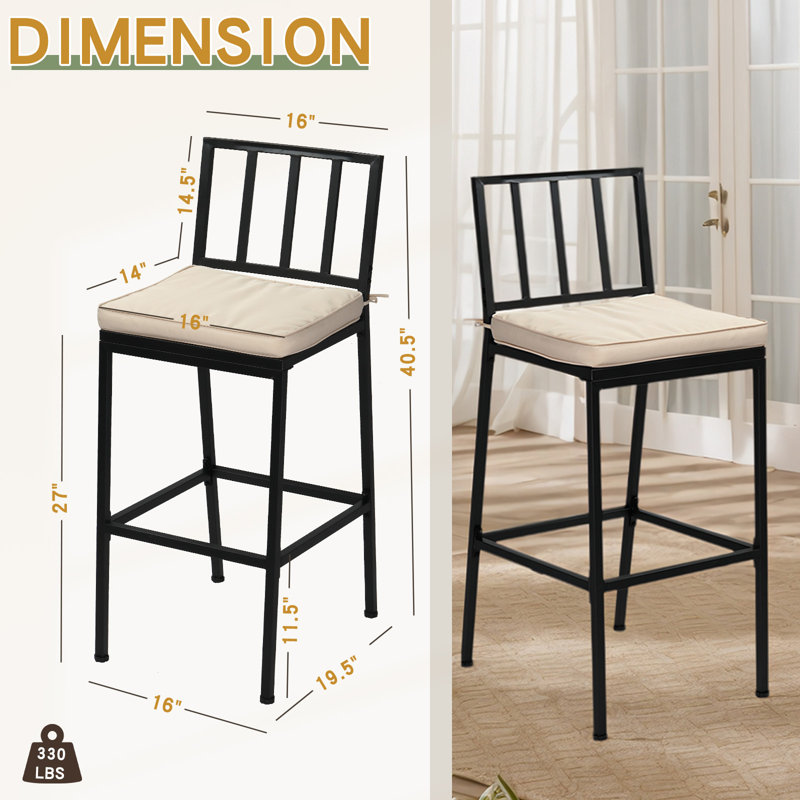 Ensemble de chaises de bar en acier 40,5 po avec coussins (ensemble de 2)