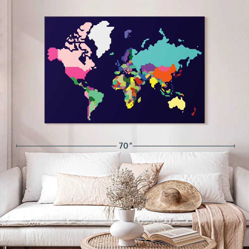 Carte du monde pastel Aliaz, H 34 po x l 51 po