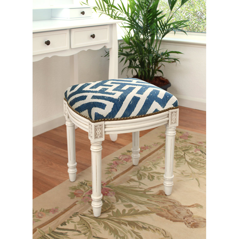 Tabouret de coiffeuse en bois massif Ordaz, Bleu marine