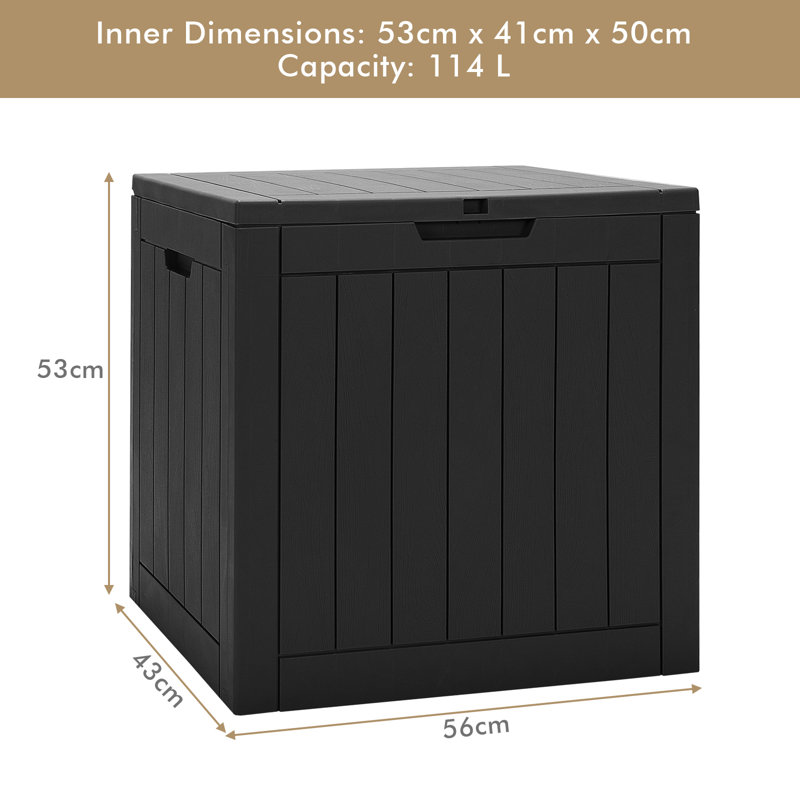 Ebern Designs 56cm W 110L Water Resistant Plastic Lockable Deck Box, Black
