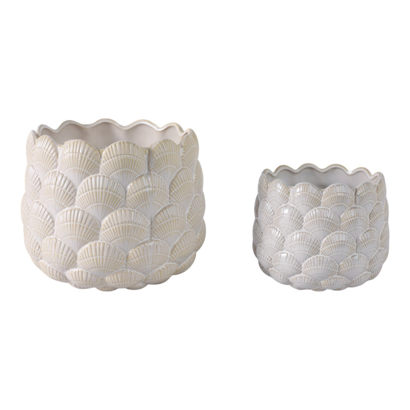 Jardinières coquillage, blanc, 2 pièces