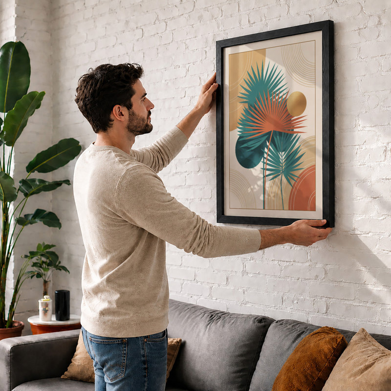 Geometric Palm Forms Botanical - Print, Black, A4 - 29.7 x 21.0 cm