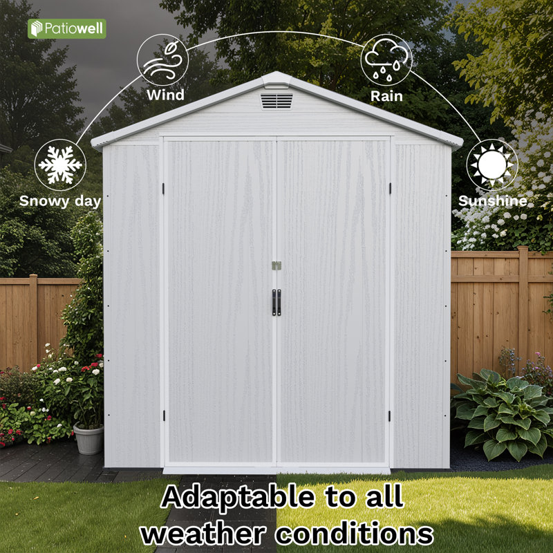 6 Ft. W X 10 Ft. D Resin Outdoor Storage Shed, Weather-resistant Outdoor Storage With Reinforced Design, White