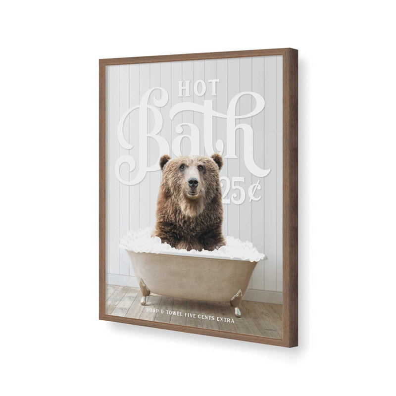 «Bear Hot Bath», reproduction d'art à lettres et doublée, L 18 po x H 24 po, Brun, Impression encadrée