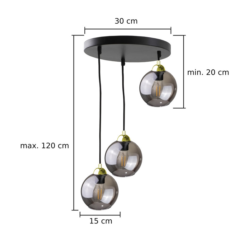 Sodus 3 - Light Cluster Pendant, Black/Gold