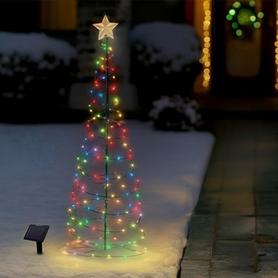 4'ft. Outdoor Solar Pre-Lit LED Spiral Christmas Tree - Holiday Decor Stake Light