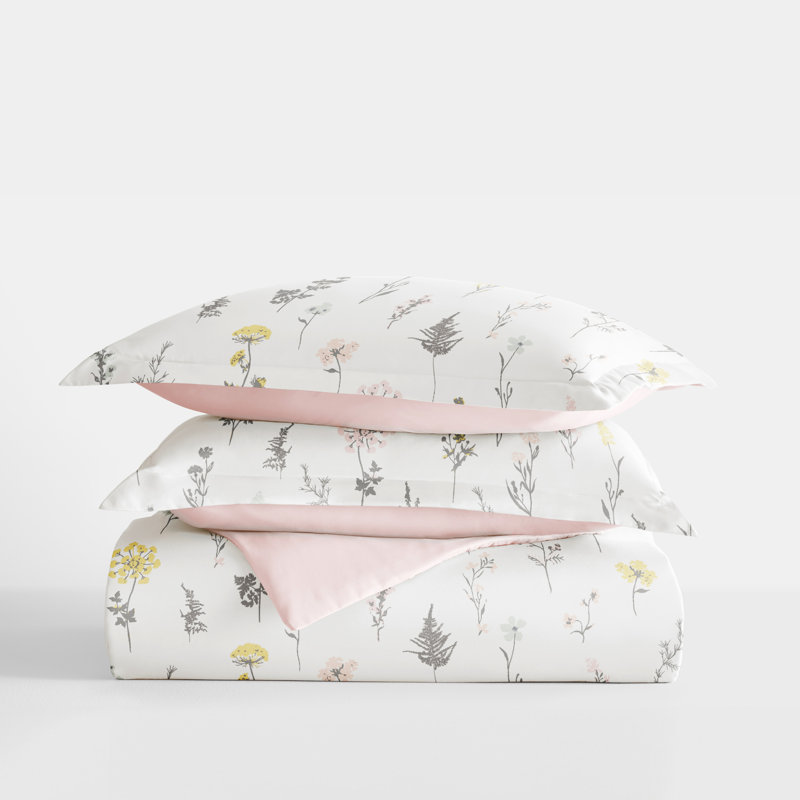 Pink Wild Flower Reversible Full/Queen Microfiber 3-Piece Duvet Cover Set