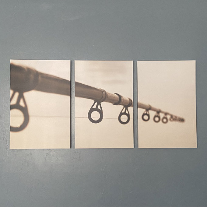 " Close Up View Of Brown Fishing Rod Against The Water Surface " 3 - Pieces - Wrapped Canvas, 36" H x 72" W