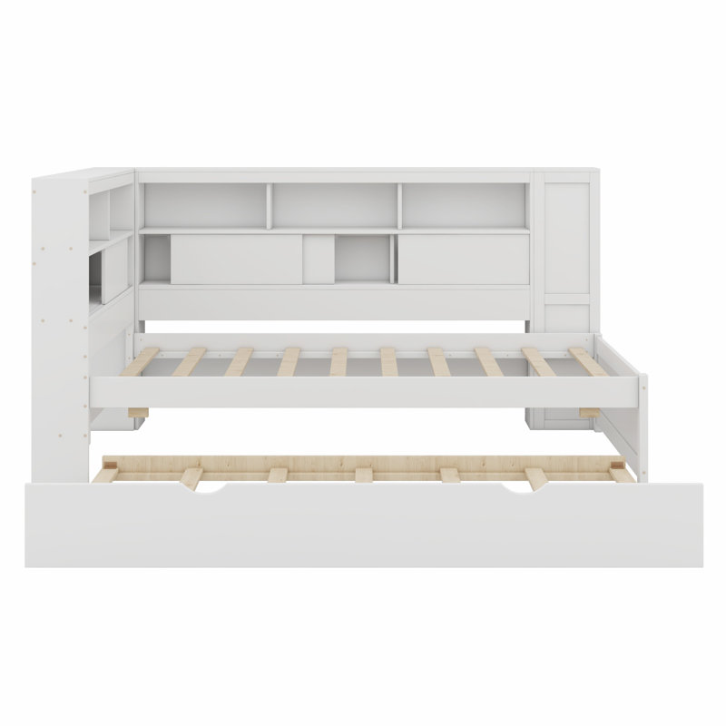 Wood Daybed With Storage Shelves, USB And Trundle