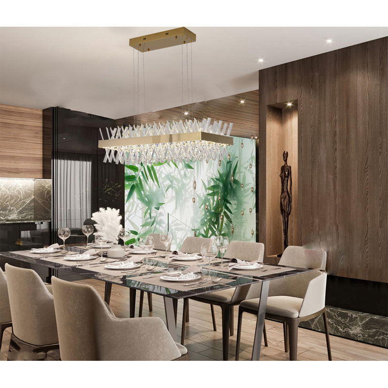 Modern LED Crystal Rectangular Crystal Chandelier, 10" H x 34" W x 14" D, Gold
