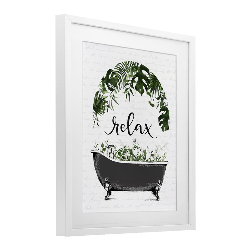 «Tropical Bath Relax», reproduction sous verre encadrée, lettrée et doublée, H 16 po x l 13 po, Cadre blanc côtier