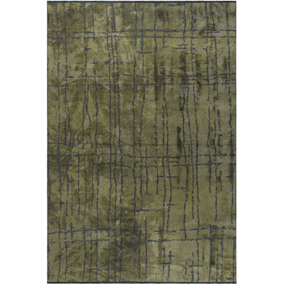 Tapis vert olive en coton / acrylique / rayonne tissé à plat Rapture