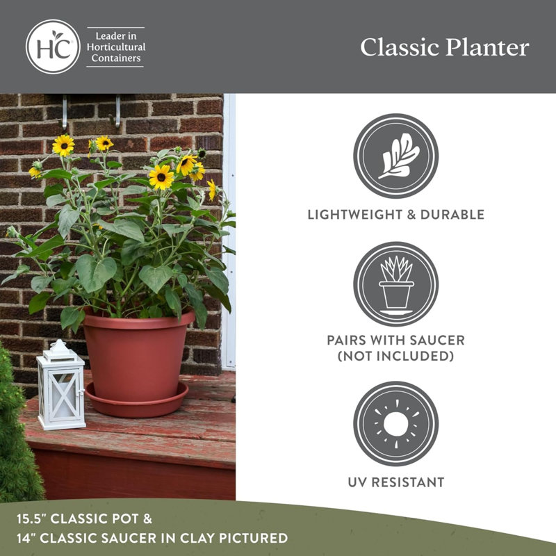 The HC Companies 17 Inch Round Classic Planter, Plastic Plant Pot, Evergreen, Green